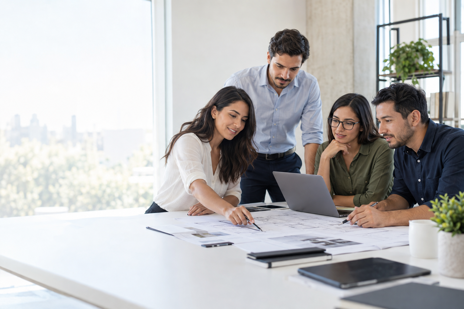 Profesionales colaborando para resolver una necesidad empresarial